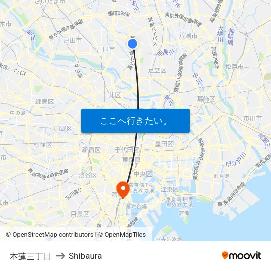 本蓮三丁目 to Shibaura map