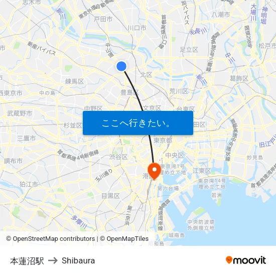 本蓮沼駅 to Shibaura map