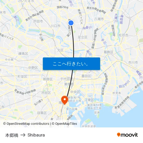 本郷橋 to Shibaura map