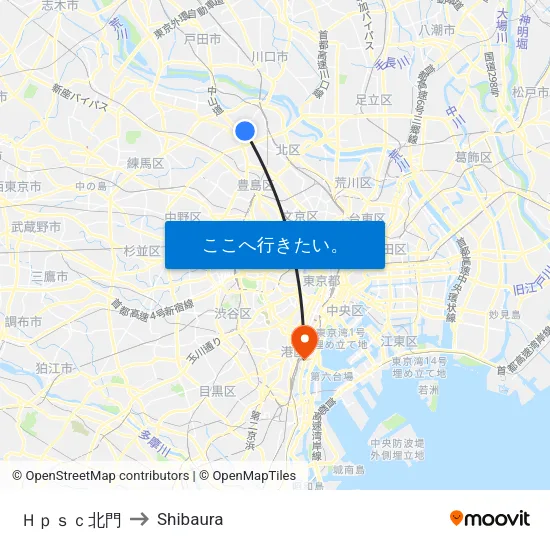 Ｈｐｓｃ北門 to Shibaura map