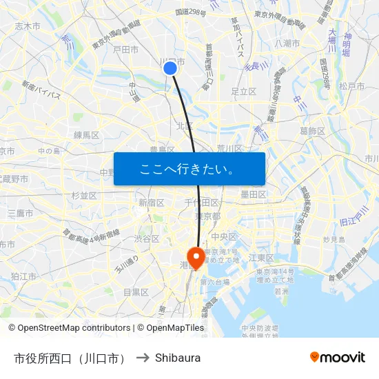 市役所西口（川口市） to Shibaura map