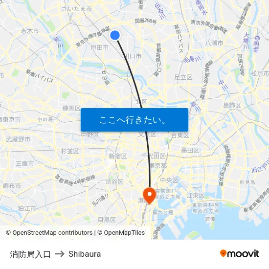 消防局入口 to Shibaura map