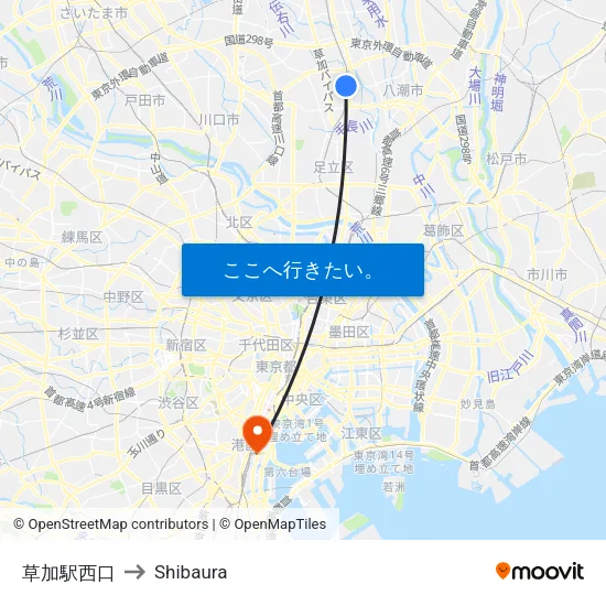 草加駅西口 to Shibaura map
