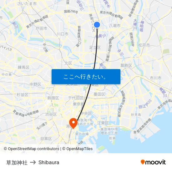 草加神社 to Shibaura map