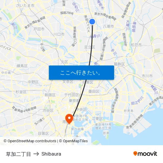 草加二丁目 to Shibaura map