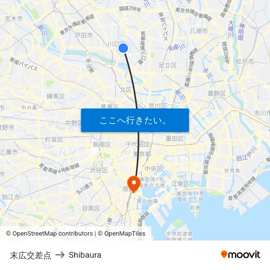 末広交差点 to Shibaura map