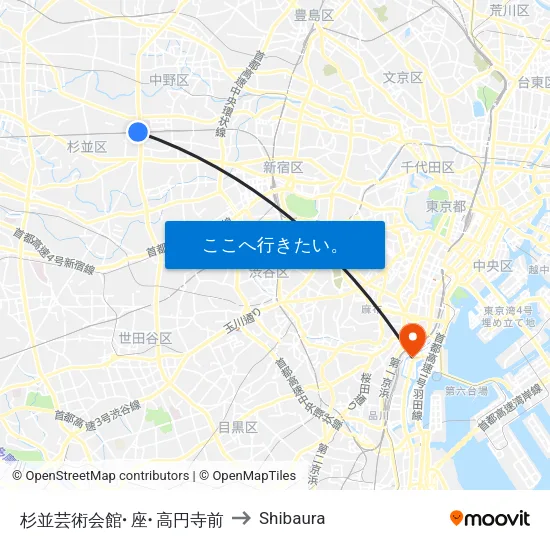 杉並芸術会館･座･高円寺前 to Shibaura map