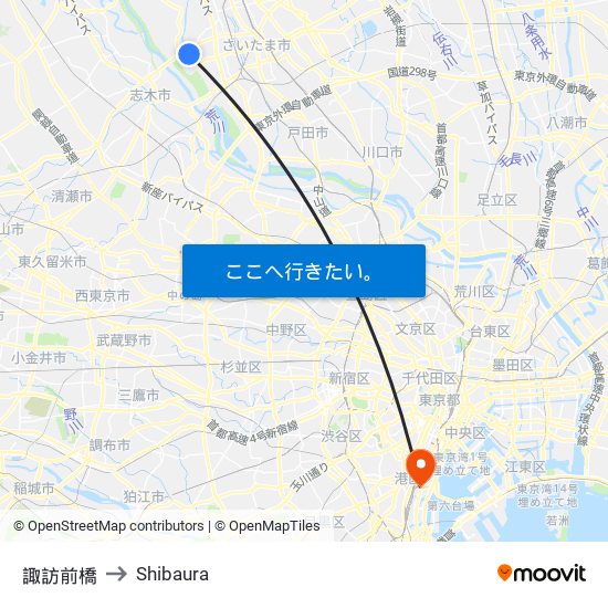 諏訪前橋 to Shibaura map