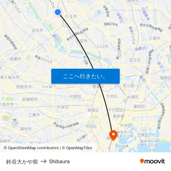 鈴谷大かや前 to Shibaura map