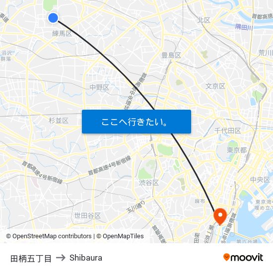田柄五丁目 to Shibaura map