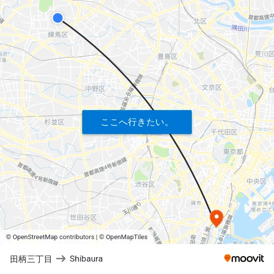 田柄三丁目 to Shibaura map