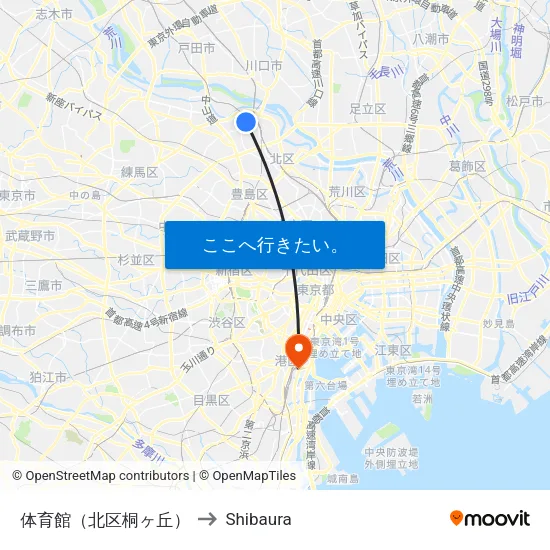 体育館（北区桐ヶ丘） to Shibaura map