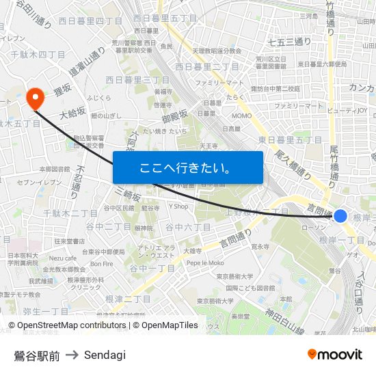 鶯谷駅前 to Sendagi map