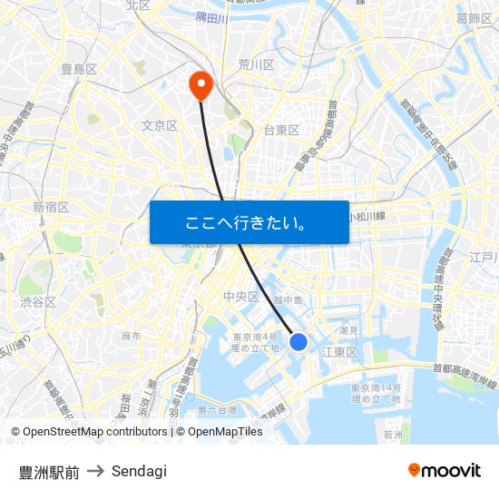 豊洲駅前 to Sendagi map