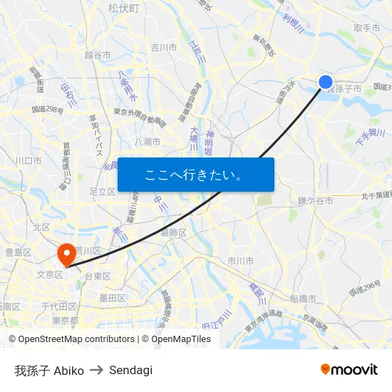 我孫子 Abiko to Sendagi map
