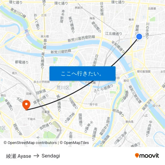 綾瀬 Ayase to Sendagi map