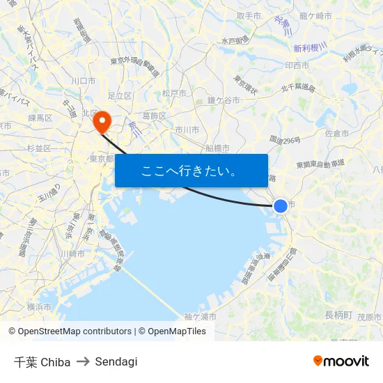 千葉 Chiba to Sendagi map