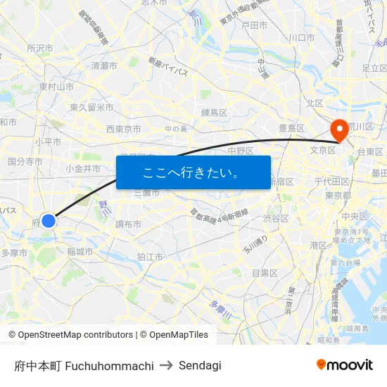 府中本町 Fuchuhommachi to Sendagi map