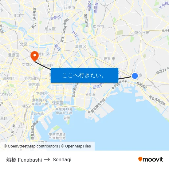 船橋 Funabashi to Sendagi map