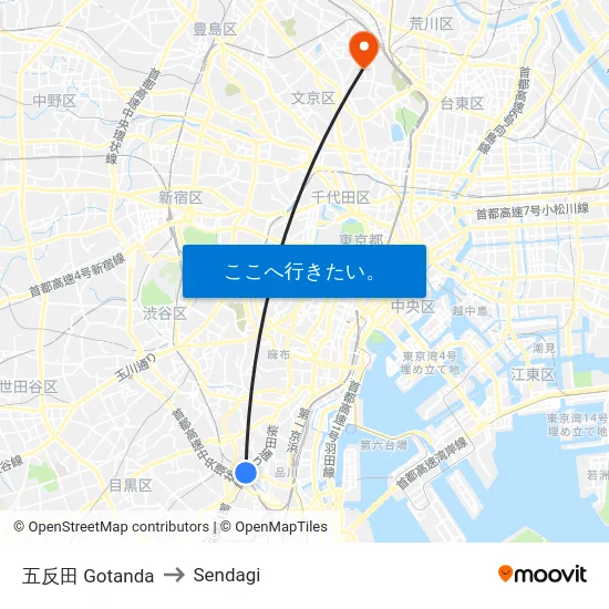 五反田 Gotanda to Sendagi map