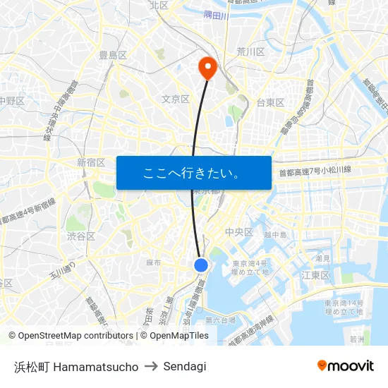 浜松町 Hamamatsucho to Sendagi map