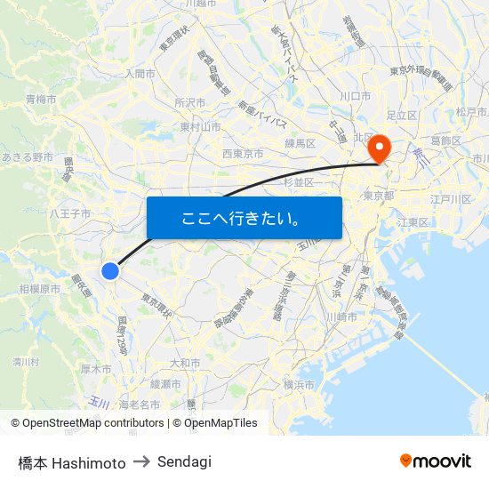 橋本 Hashimoto to Sendagi map