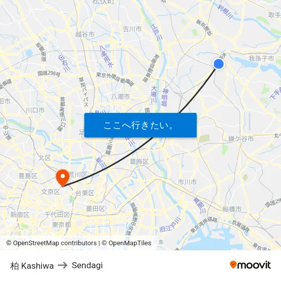 柏 Kashiwa to Sendagi map