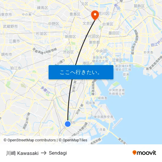 川崎 Kawasaki to Sendagi map