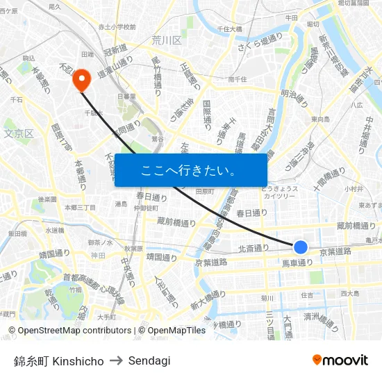 錦糸町 Kinshicho to Sendagi map
