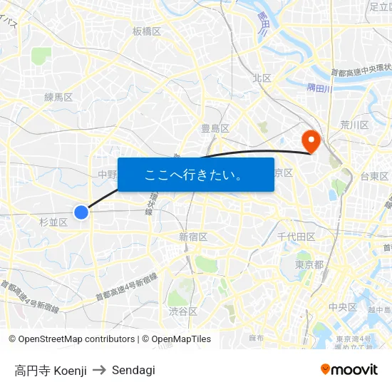 高円寺 Koenji to Sendagi map