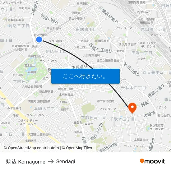 駒込 Komagome to Sendagi map