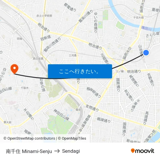南千住 Minami-Senju to Sendagi map
