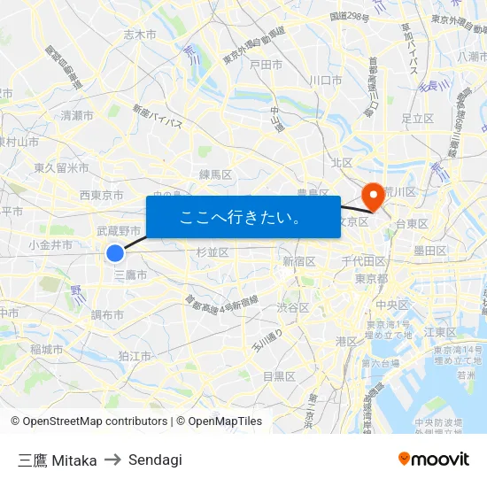 三鷹 Mitaka to Sendagi map