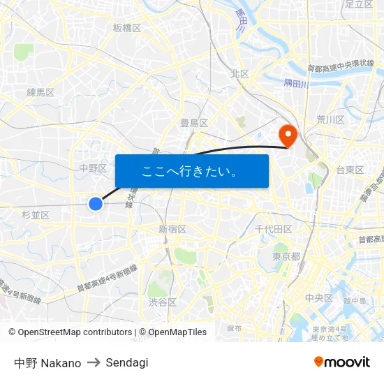 中野 Nakano to Sendagi map