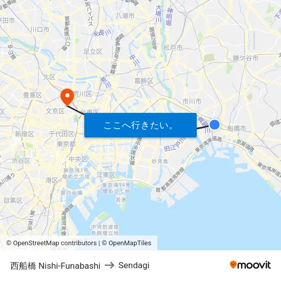 西船橋 Nishi-Funabashi to Sendagi map