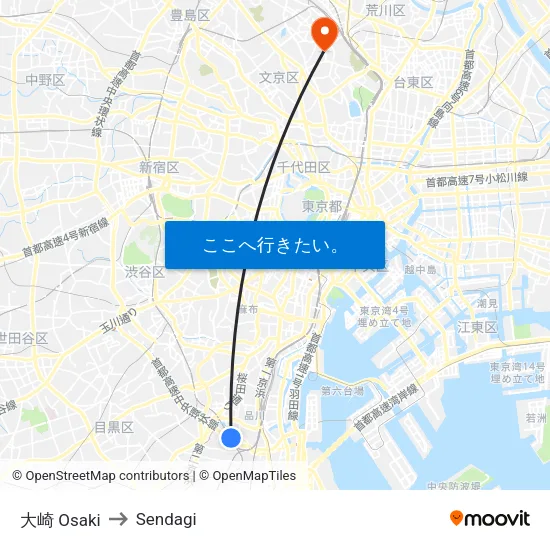 大崎 Osaki to Sendagi map