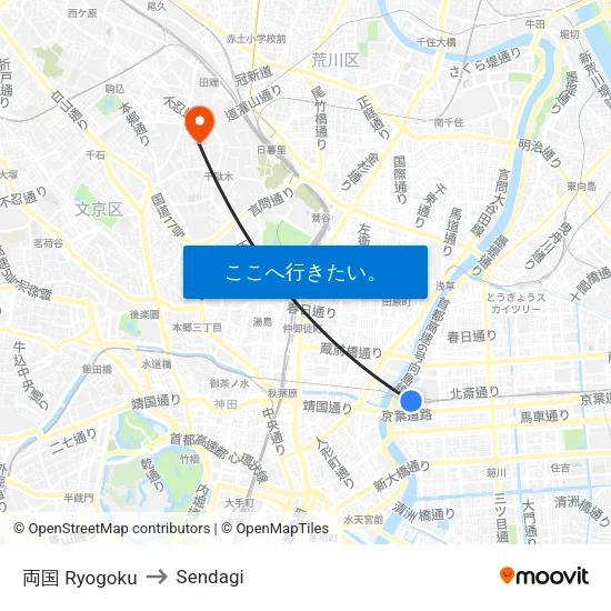 両国 Ryogoku to Sendagi map