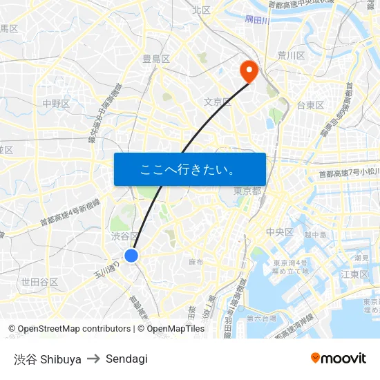 渋谷 Shibuya to Sendagi map
