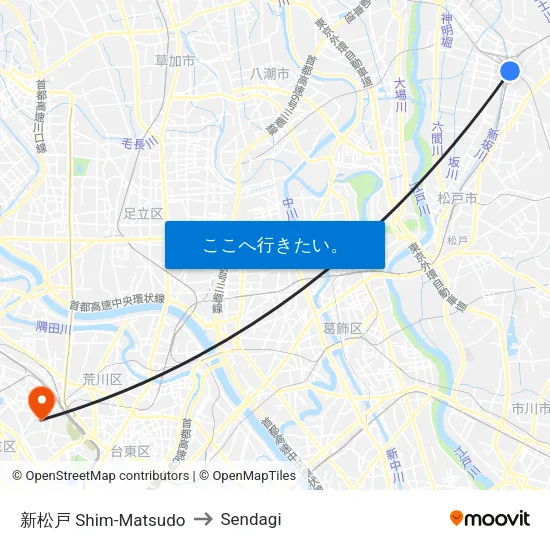 新松戸 Shim-Matsudo to Sendagi map