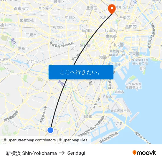 新横浜 Shin-Yokohama to Sendagi map