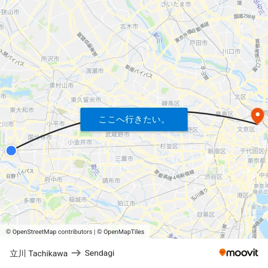 立川 Tachikawa to Sendagi map