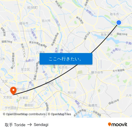 取手 Toride to Sendagi map