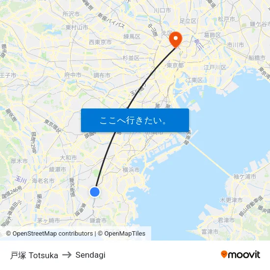 戸塚 Totsuka to Sendagi map