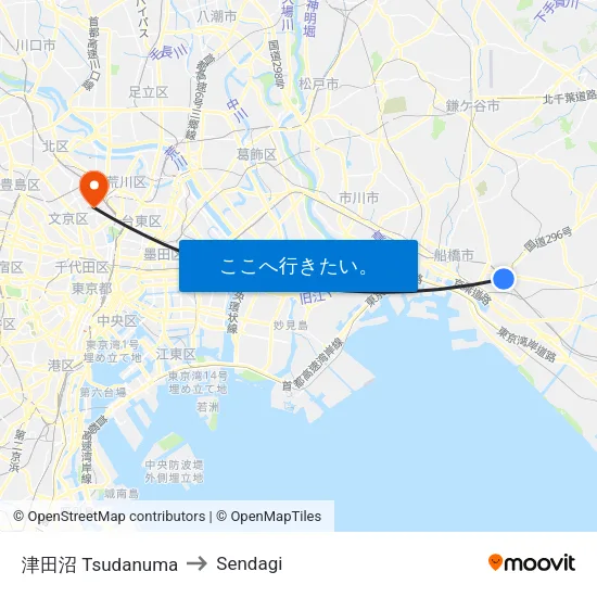 津田沼 Tsudanuma to Sendagi map