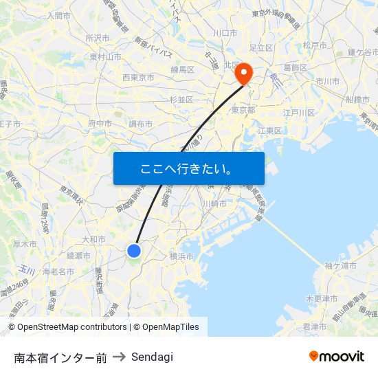 南本宿インター前 to Sendagi map