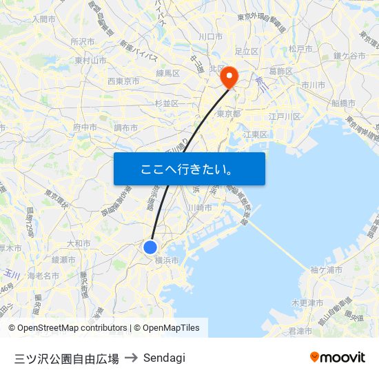 三ツ沢公園自由広場 to Sendagi map