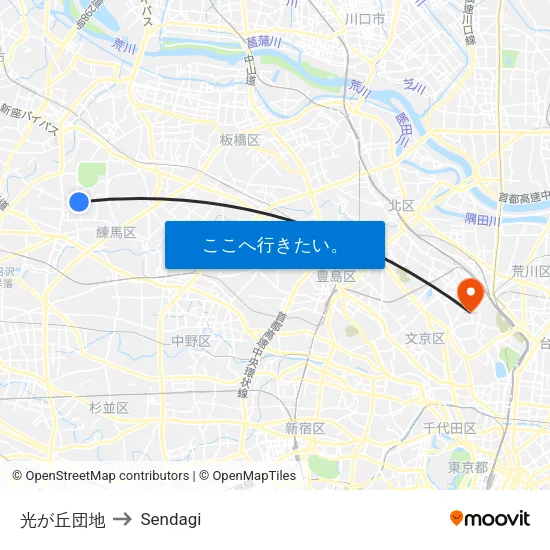 光が丘団地 to Sendagi map