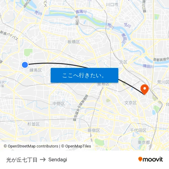 光が丘七丁目 to Sendagi map