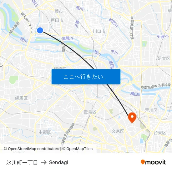 氷川町一丁目 to Sendagi map