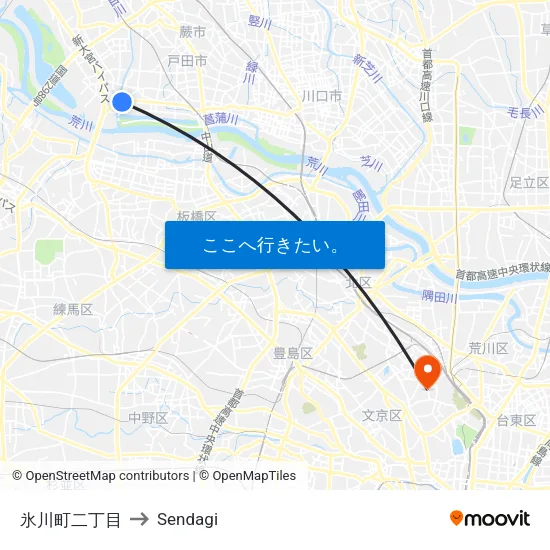 氷川町二丁目 to Sendagi map
